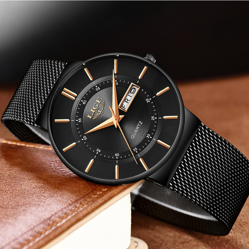 Mens Watches Brand Waterproof Ultra Thin Date Clock Steel Strap Casual Quartz Men Sports Wrist Watch