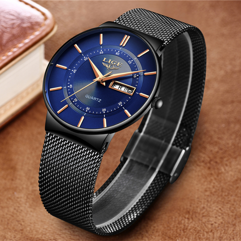 Mens Watches Brand Waterproof Ultra Thin Date Clock Steel Strap Casual Quartz Men Sports Wrist Watch