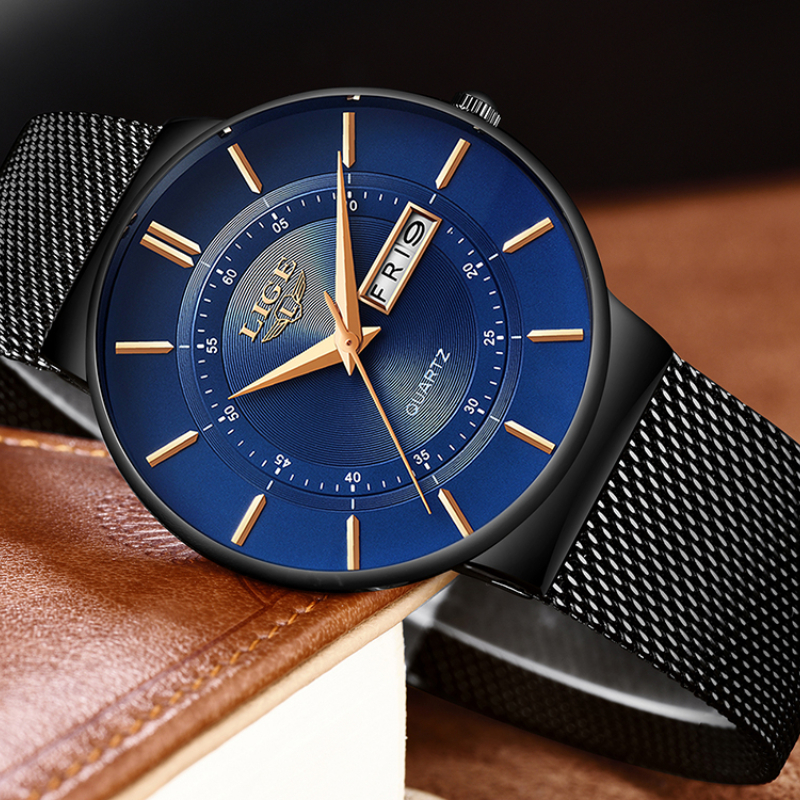 Mens Watches Brand Waterproof Ultra Thin Date Clock Steel Strap Casual Quartz Men Sports Wrist Watch