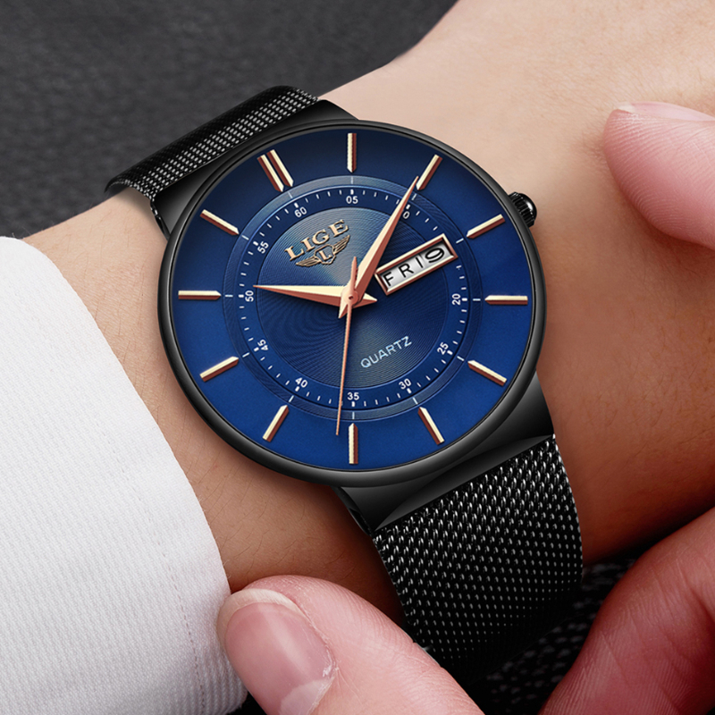 Mens Watches Brand Waterproof Ultra Thin Date Clock Steel Strap Casual Quartz Men Sports Wrist Watch