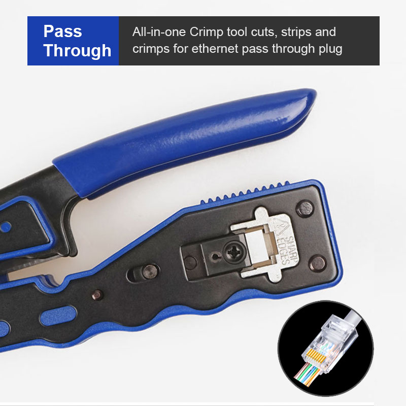 Pass Through Crimper Tool, Ethernet Crimper EZ Network Crimping Tool Wire Stripper Cutter for Cat6a Cat5