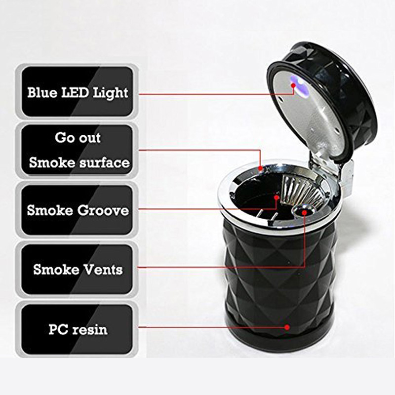 Car Accessories Portable LED Light Car Ashtray Universal Cigarette Cylinder Holder Car Styling