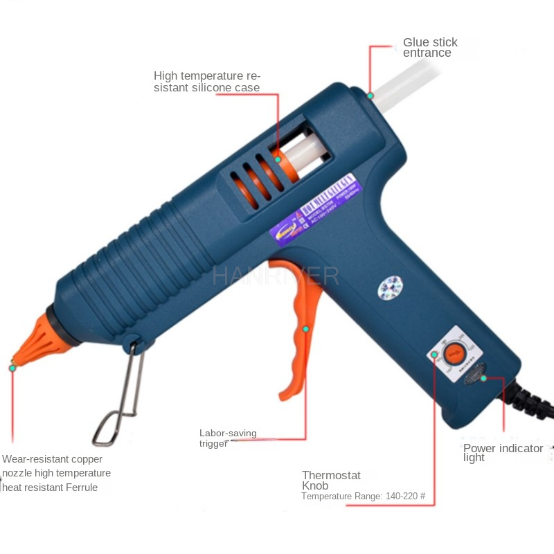 150W Hot Melt Glue Gun with Temperature Control for Home DIY Industrial Manufacture Use 11mm Glue Sticks Pure copper nozzle