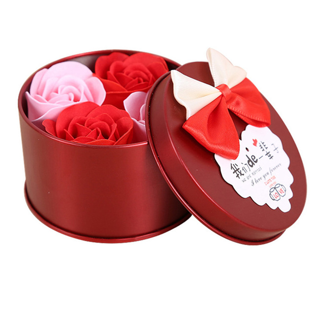 4pcs/set Bath Soap Rose Flowers Gift Box Scented Rose Flower Soap for Body Bath Romantic Valentine Day Wedding Gift
