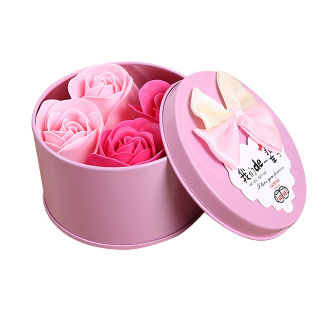 4pcs/set Bath Soap Rose Flowers Gift Box Scented Rose Flower Soap for Body Bath Romantic Valentine Day Wedding Gift