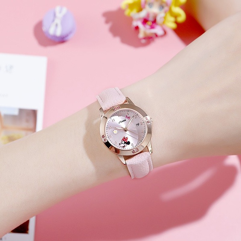 Disney Minnie Student Watch Donald Duck Children's Quartz Watch Girl Cartoon Pattern Watch Fashionable Exquisite and Cute