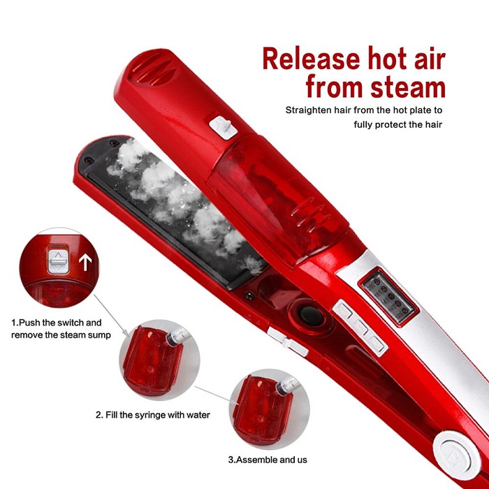 2 In 1 Fast Heating Professional Hair Steam Straightener Tourmaline Ceramic Vapor Curler For Salon Straightening Iron Styling