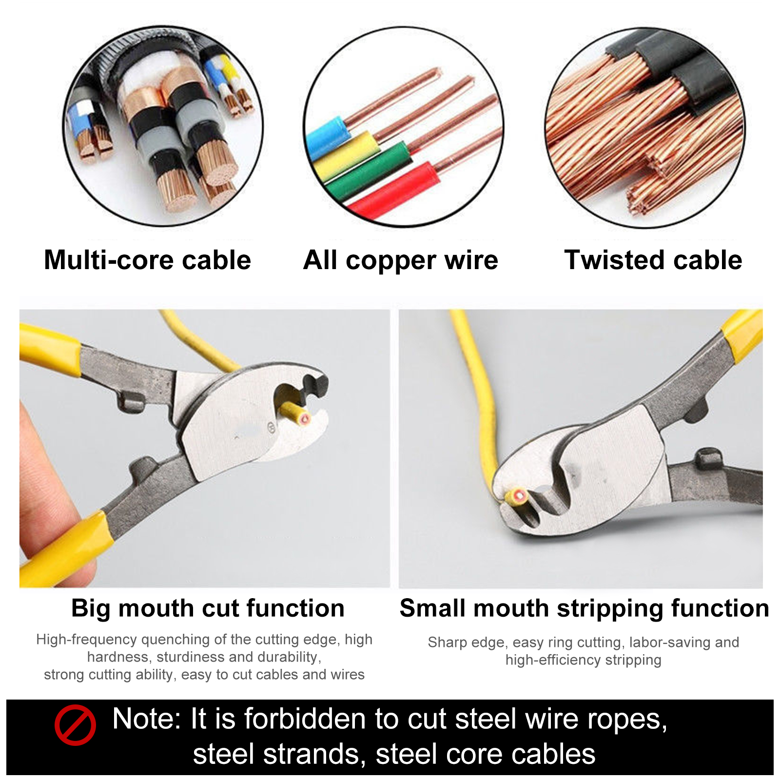 8 Inch Carbon Steel Cable Shear Cable Cutter Electric Wire Cable Wire Stripper Cutting Plier Hand Tools
