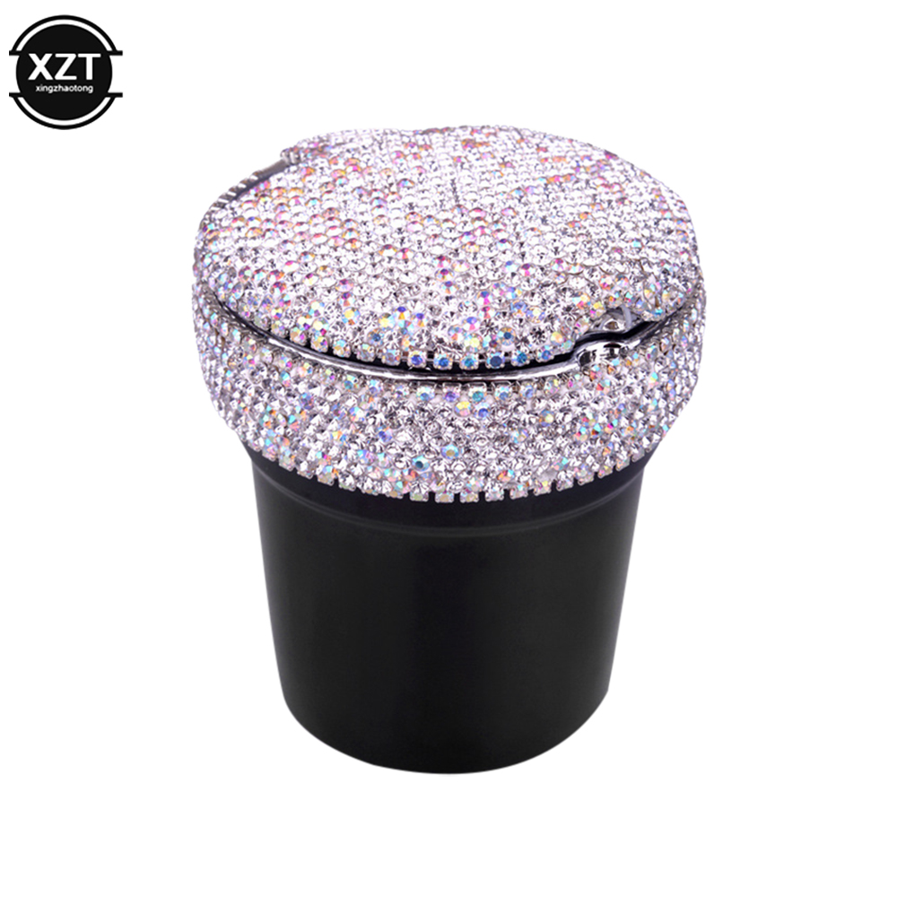 Rhinestone Portable Car Ashtray with Led Light Crystal Diamond Car Ash Tray Ashtray Storage Cup Holder for Girls Car Accessories