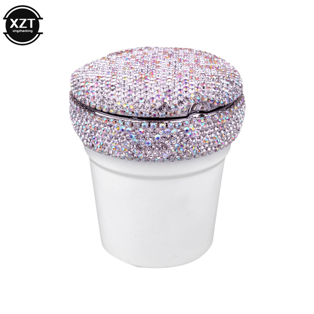 Rhinestone Portable Car Ashtray with Led Light Crystal Diamond Car Ash Tray Ashtray Storage Cup Holder for Girls Car Accessories