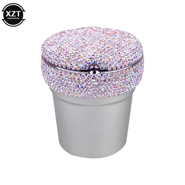 Rhinestone Portable Car Ashtray with Led Light Crystal Diamond Car Ash Tray Ashtray Storage Cup Holder for Girls Car Accessories