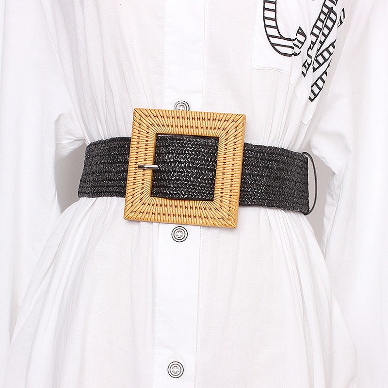 New Women's Beach Bohemia Elastic Belt Girdle Square Bucklet Braided Belt Summer Dress Women Korean Fashion Strap