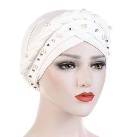 Trendy muslim cotton hijab caps solid color pearl wrap turban bonnet arab headdress Inner hijab cap Islamic head cover for women
