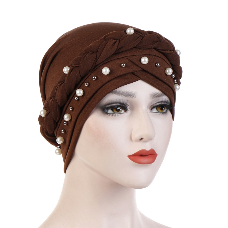 Trendy muslim cotton hijab caps solid color pearl wrap turban bonnet arab headdress Inner hijab cap Islamic head cover for women
