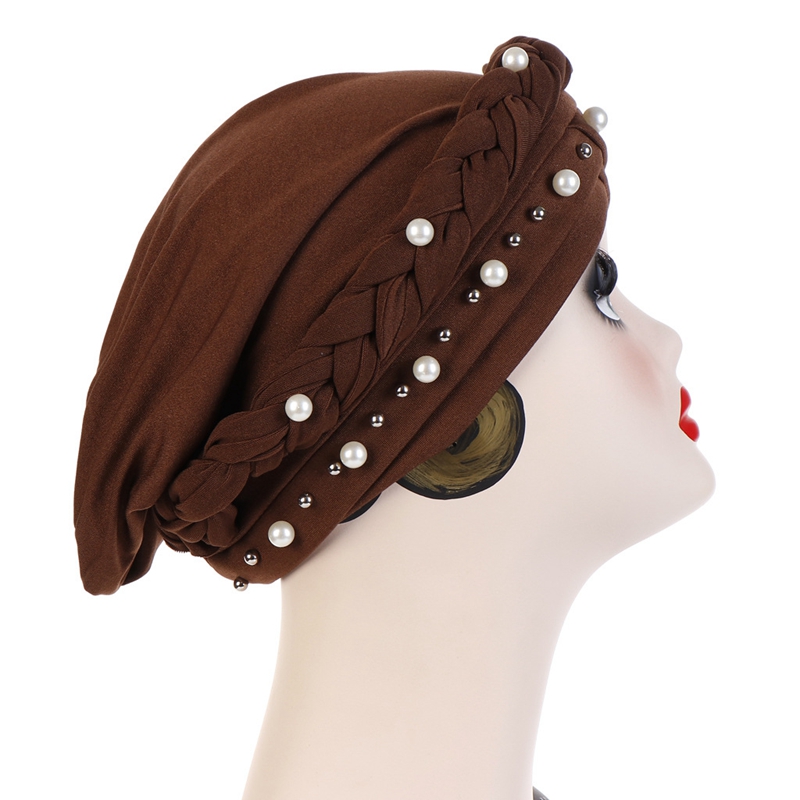 Trendy muslim cotton hijab caps solid color pearl wrap turban bonnet arab headdress Inner hijab cap Islamic head cover for women