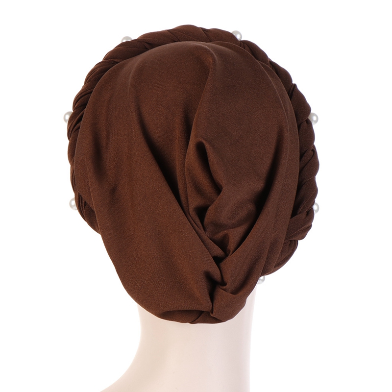 Trendy muslim cotton hijab caps solid color pearl wrap turban bonnet arab headdress Inner hijab cap Islamic head cover for women