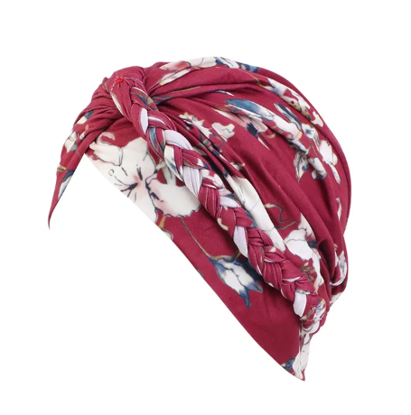Muslim Braided Floral Print Turban For Women Bohemian Style Stretchy Hijabs Islamic Head Wrap Femme Bandana Hair Accessories