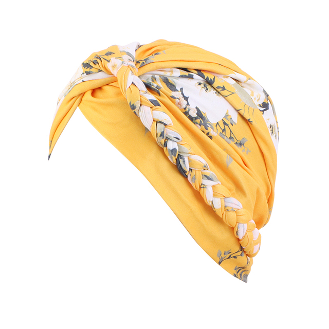 Muslim Braided Floral Print Turban For Women Bohemian Style Stretchy Hijabs Islamic Head Wrap Femme Bandana Hair Accessories