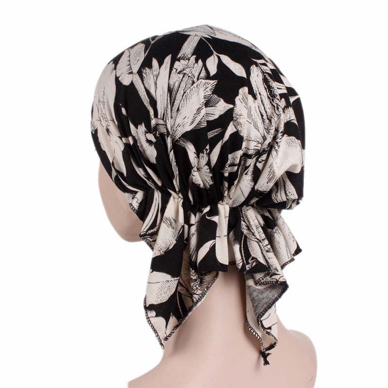 Fashion print woman turban hat soft elastic flowers lady muslim headdress wrap head scarf hijab caps turbante female