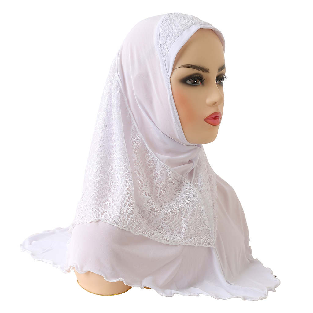 Women's Headband High Quality Medium Size Muslim Hijab With Lace Pull On Islam Scarf Headwrap