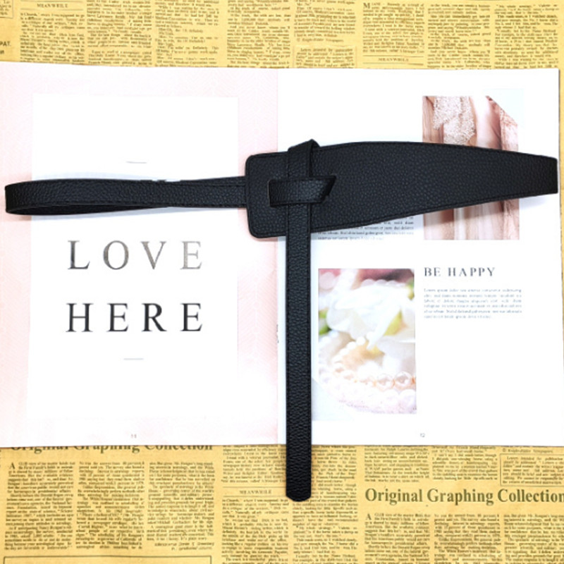 Fashion Women Belt Without Buckle Luxury Pu Leather Waistband for Coat Dress Knotted Slim Strap Waist Belt