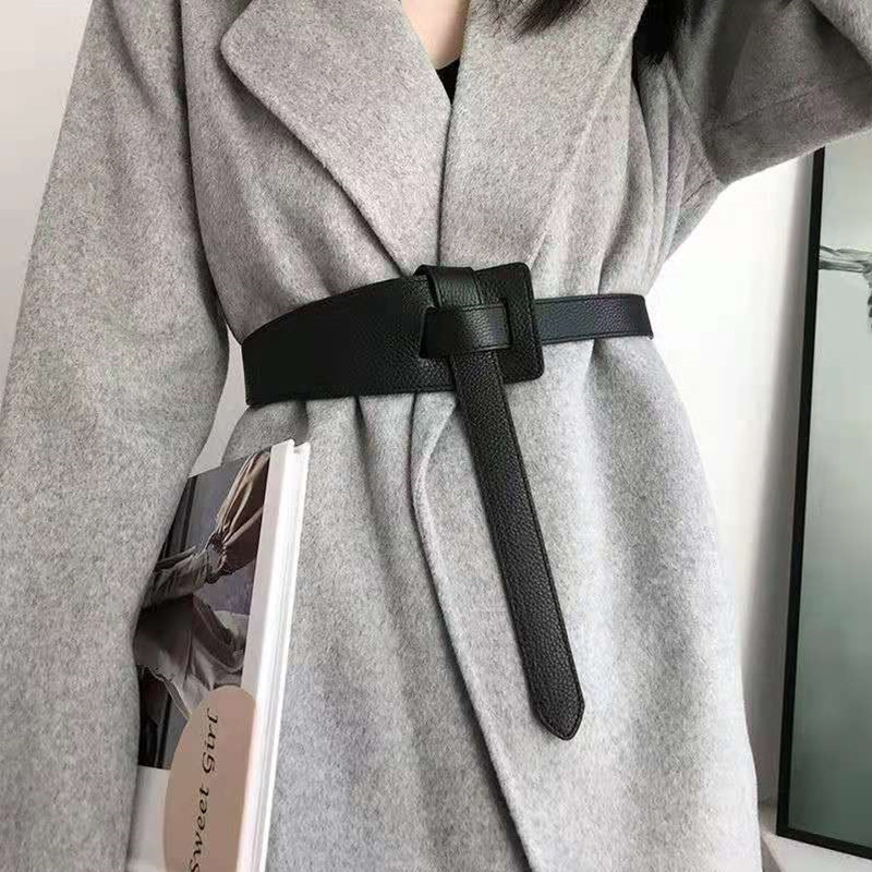 Fashion Women Belt Without Buckle Luxury Pu Leather Waistband for Coat Dress Knotted Slim Strap Waist Belt