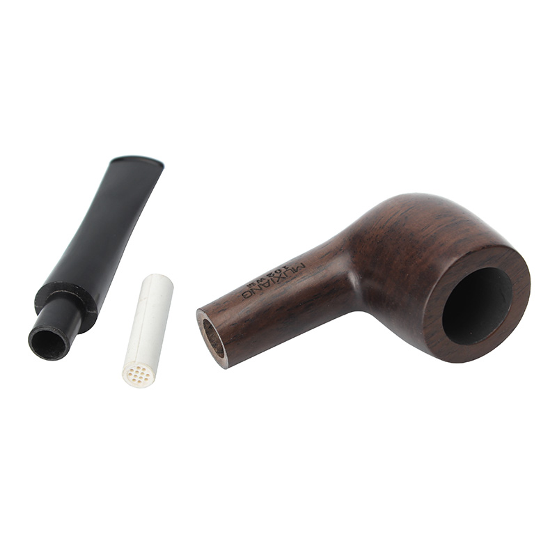 Kitchen Dining room appliances RU-MUXIANG 10 Tools Kit Imported Ebony Black Wood Tobacco Pipe With Acrylic Taper Mouthpiece 9mm Filter Men Smoking Pipe ac0007