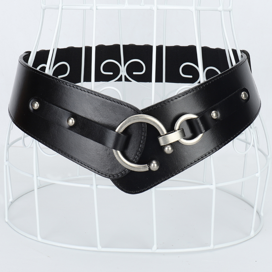 Genuine Leather Vintage Elastic Wide Belt For Women Dress Waist Belt Ladies Coat Waistband