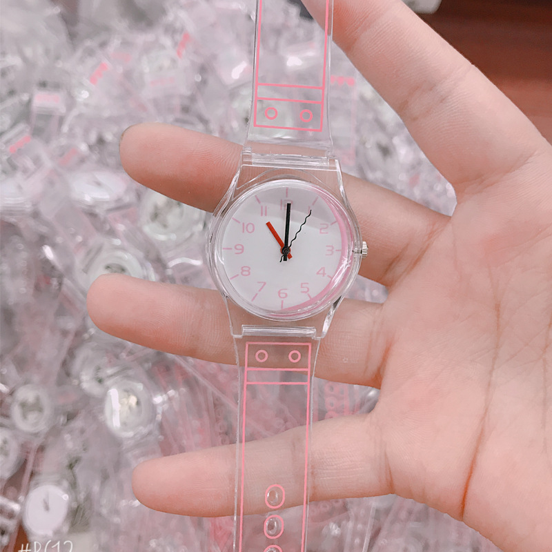 Fashion Casual Men's and Women's Student Children's Watch Simple Digital Scale Transparent Strap Quartz Watch