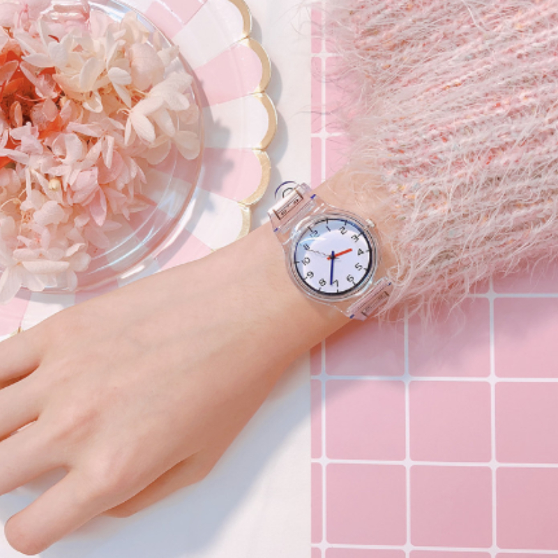 Fashion Casual Men's and Women's Student Children's Watch Simple Digital Scale Transparent Strap Quartz Watch