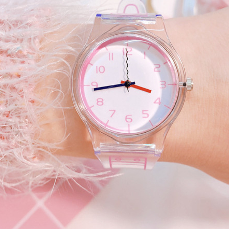 Fashion Casual Men's and Women's Student Children's Watch Simple Digital Scale Transparent Strap Quartz Watch