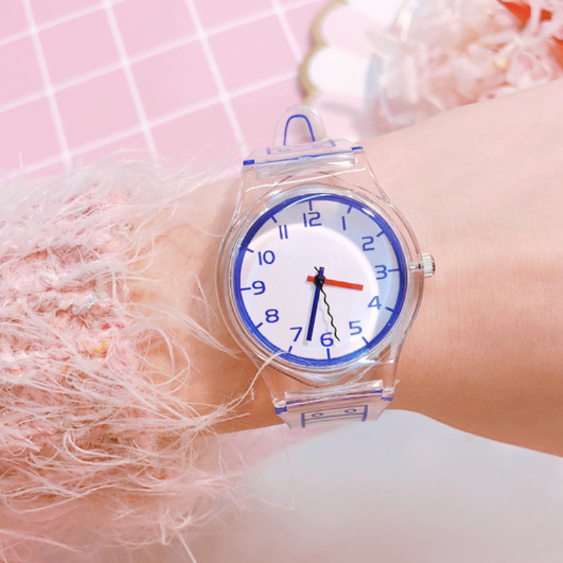 Fashion Casual Men's and Women's Student Children's Watch Simple Digital Scale Transparent Strap Quartz Watch