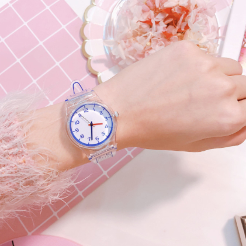 Fashion Casual Men's and Women's Student Children's Watch Simple Digital Scale Transparent Strap Quartz Watch