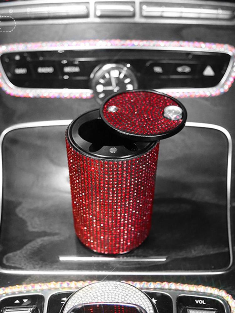 Car Diamond Ashtray Universal Bling Metal Durable For Girl Women Crystal Ashtray Auto Interior Decor Cigarette Holder