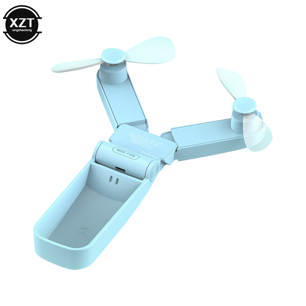 Mini Handheld Double Head Electric Fan USB Rechargeable Adjustable Portable Lovely Foldable Fan for Travel