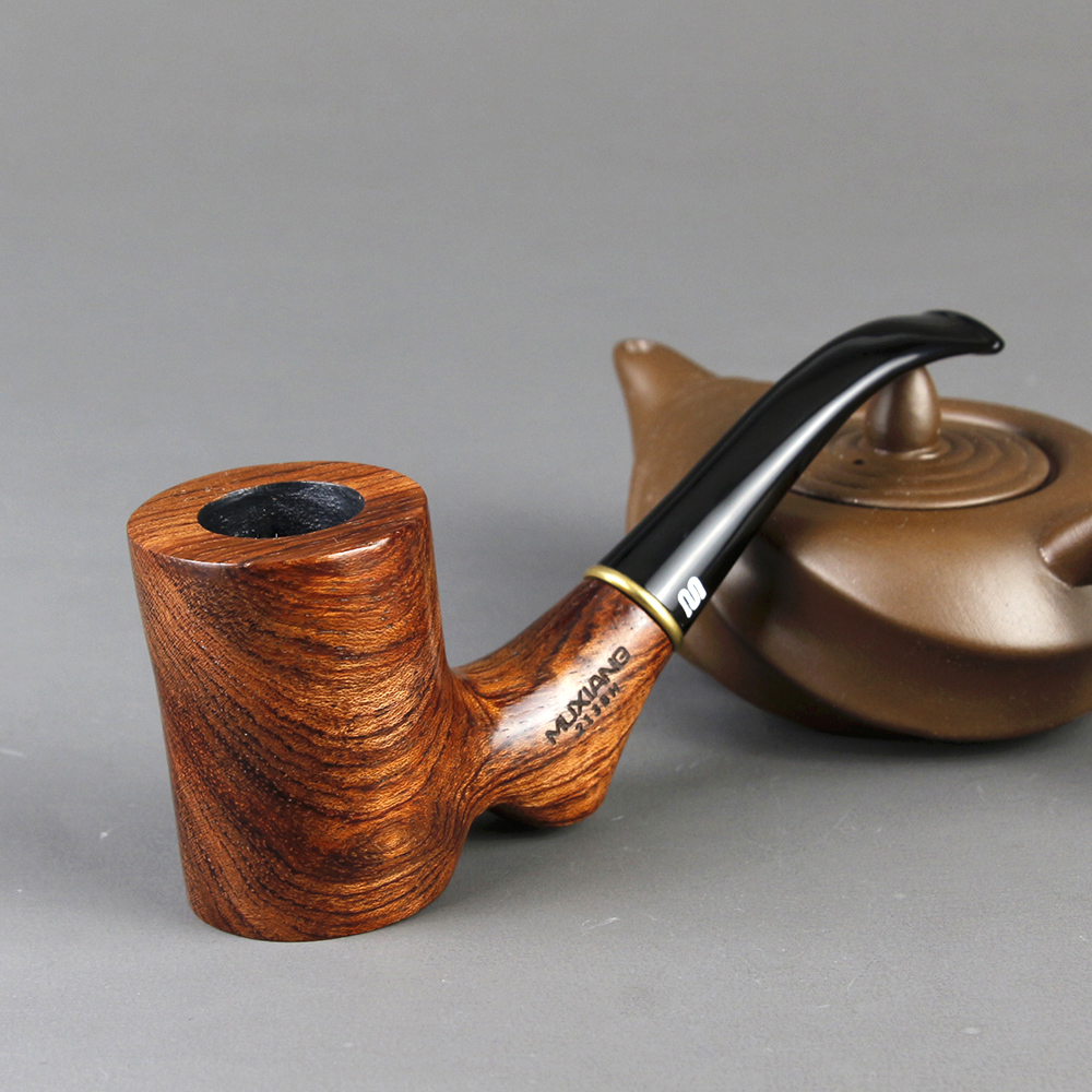 Kitchen Dining room appliances Classic Metal Ring Smoking Pipe Creative Flat Bottom Tobacco Pipe Rose Wood Pipe 9mm filter Handmade Wooden Pipe