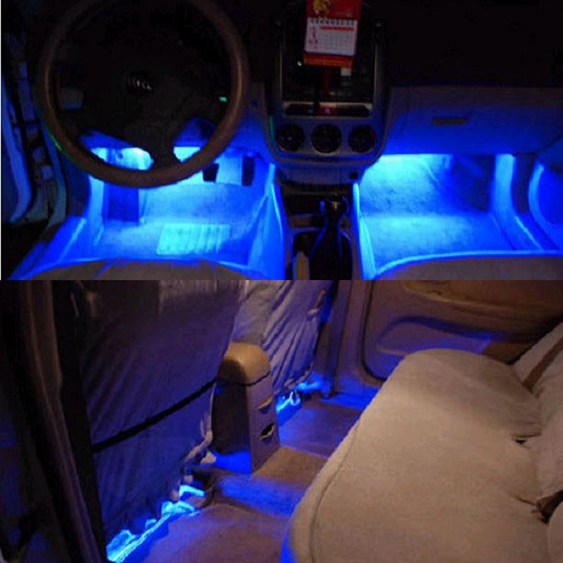 4LED Car Auto Interior Atmosphere Car LED Lights Floor Decoration Lamp Light Blue Car Led Lights 12V Foot Light Ambient