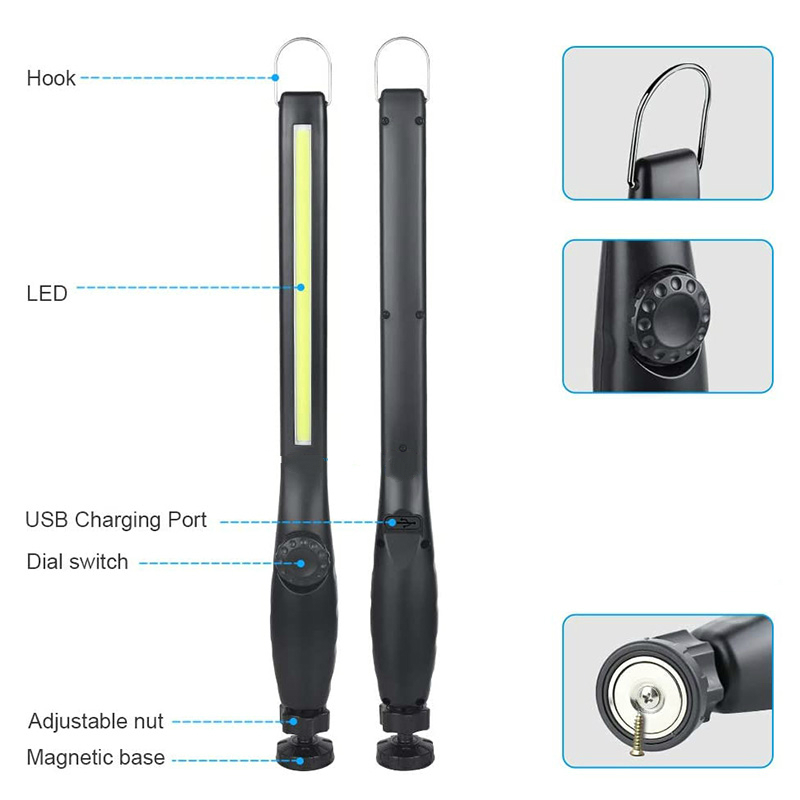 LED Work Light USB Rechargeable COB Work Light Portable Magnetic Cordless Inspection Light For Car Repair, Home Use, Workshop