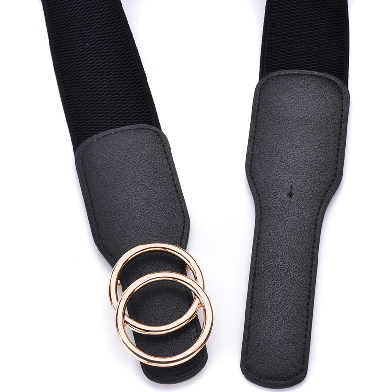 Women's Girdle Elastic Stretch Wide Waist Belts W Double Rings Buckle Cummerbunds Ladies