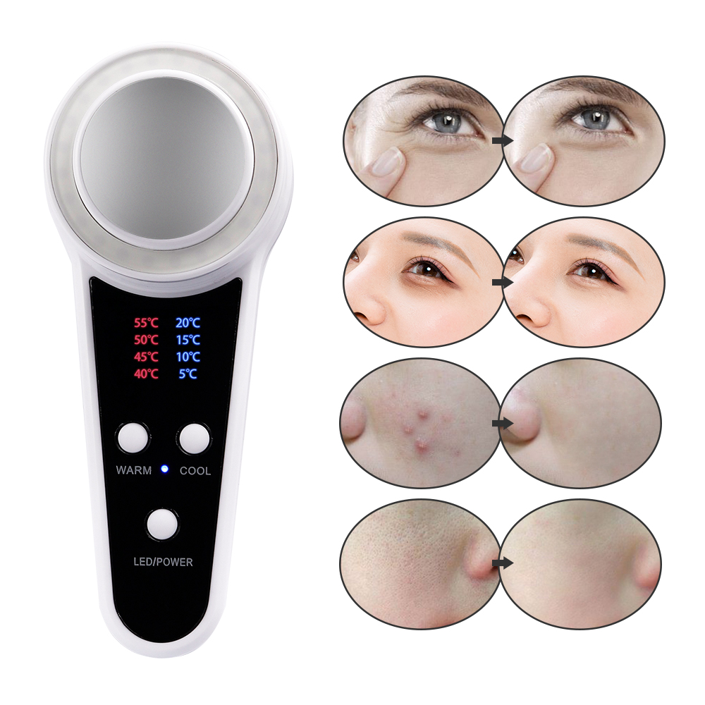Hot Cold Hammer Facial LED Photon Therapy Beauty Device Skin Lifting Tightening Anti Wrinkle Heating Cooling Compress Massager