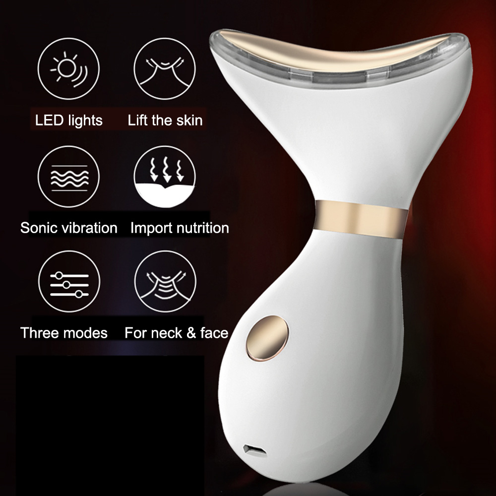 3 Colors Led Facial Neck Massager Photon Therapy Heating Face Neck Wrinkle Removal Anti-Aging Reduce Double Chin Skin Lifting