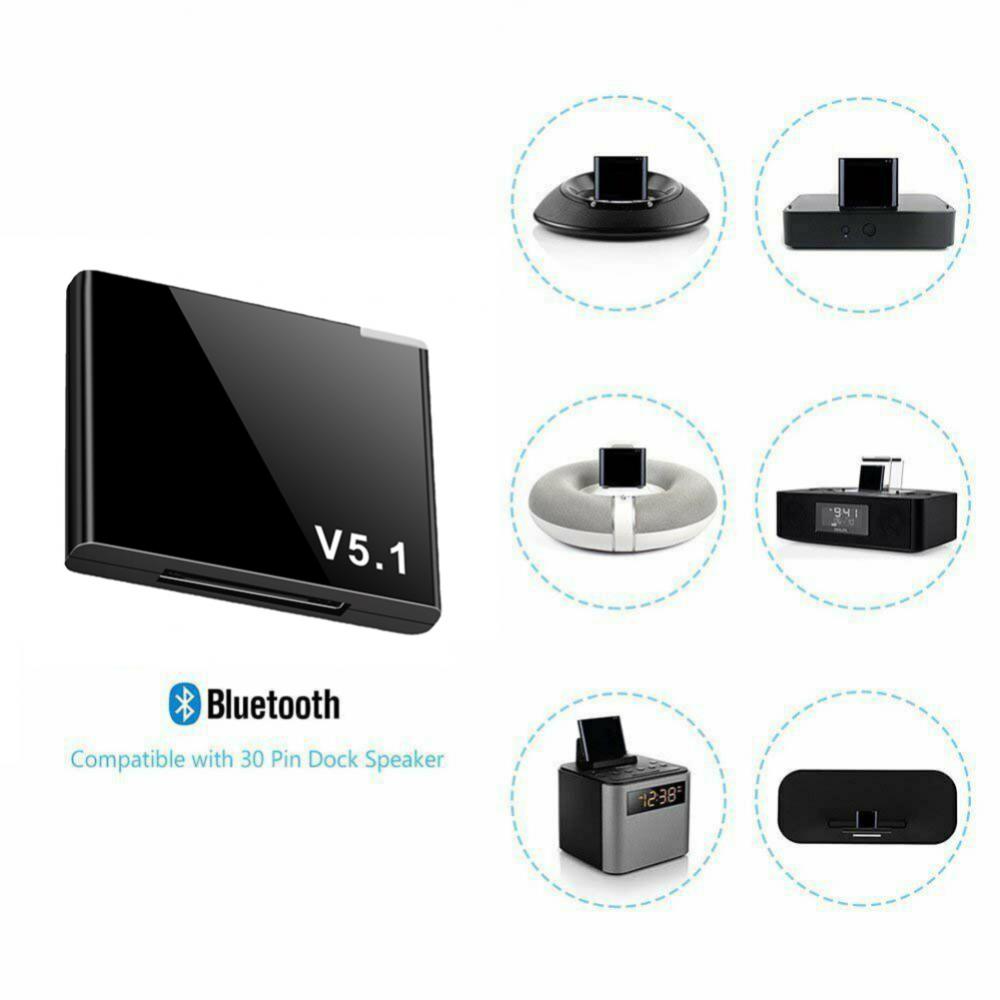 Bluetooth 5.1 Audio Receiver 30 Pin Music Mini Wireless Adapter Transmitter With Mic For IPhone IPod 30Pin Jack Analog Speaker