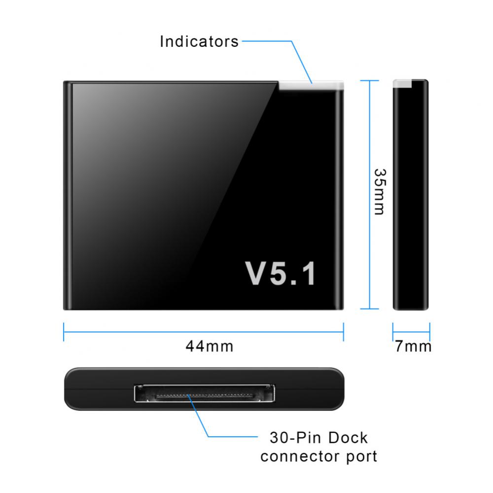 Bluetooth 5.1 Audio Receiver 30 Pin Music Mini Wireless Adapter Transmitter With Mic For IPhone IPod 30Pin Jack Analog Speaker