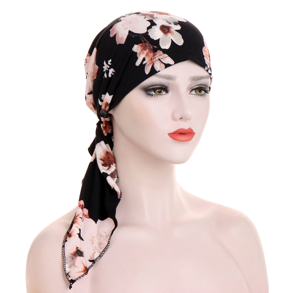 Muslim Baotou cap Flower cloth head cap European and American curved two tail caps