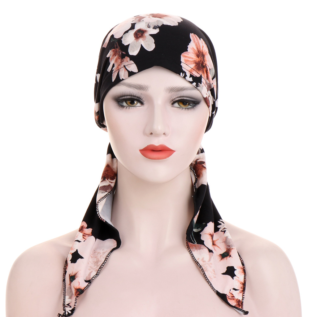 Muslim Baotou cap Flower cloth head cap European and American curved two tail caps