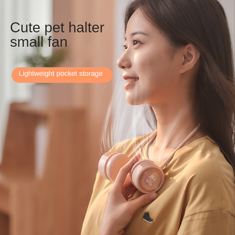 Hanging Neck Fan Summer 2022 Cute Pet Portable Fan Mute Leafless 6h Battery Life Work Study Walk Three-speed Adjustment Mini Fan