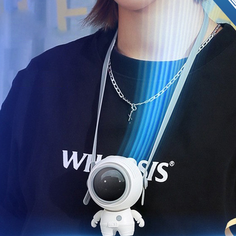 Hanging Neck Bladeless Fan Creative Astronaut Rechargeable Air Cooler Portable Mini USB Personal Fans Travel Camping Air Cooling