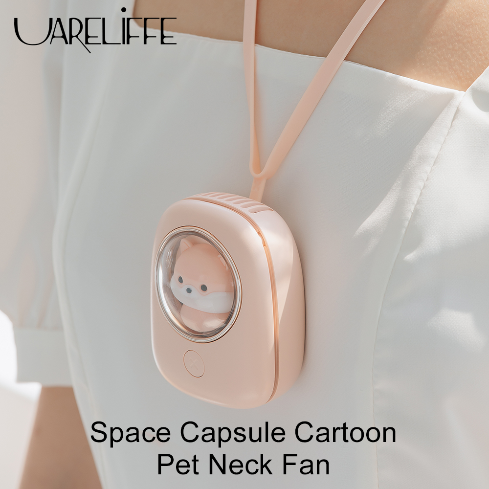 Uareliffe Space Capsule Hanging Neck Fan Cute Summber Cooler Rechargeable Handheld Mute Fan With Night Light Children Gift