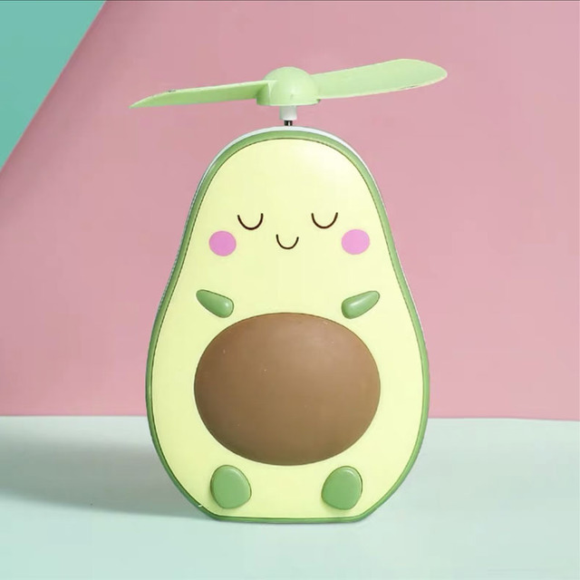Mini Usb Charging Multifunctional Led Makeup Mirror and Fan 2 in 1 Integrated Cute Avocado Shaped Practical Portable Handheld