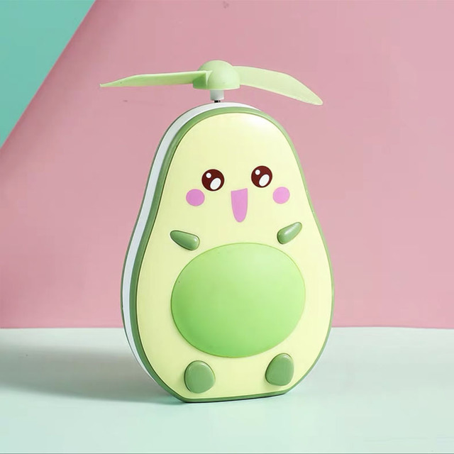 Mini Usb Charging Multifunctional Led Makeup Mirror and Fan 2 in 1 Integrated Cute Avocado Shaped Practical Portable Handheld